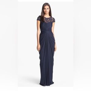 Elegant Navy Lace Evening Gown